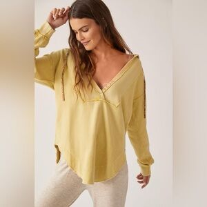 Anthropologie Pilcro Surplice Tunic Hoodie Size Small Oversized Yellow V Neck